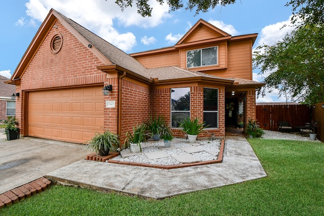 view of front of home featuring a garage and a front yard