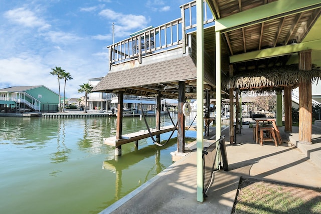 view of dock featuring a water view