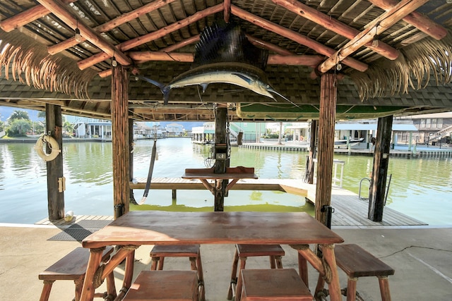 view of dock with a water view