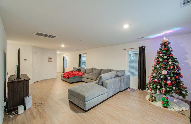 living room with light wood-type flooring