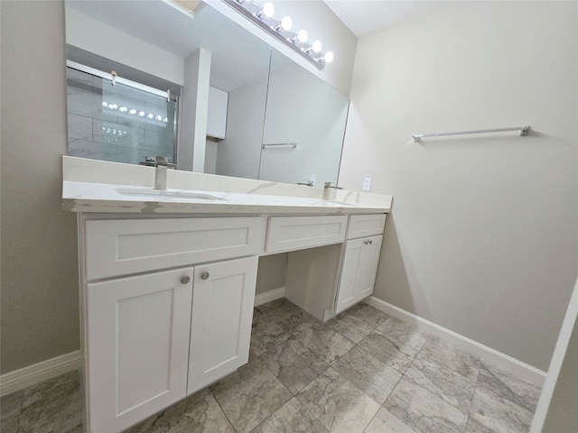 bathroom featuring vanity and walk in shower