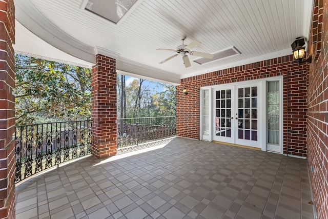 view of patio / terrace with ceiling fan and french doors