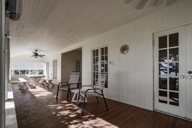 view of patio with ceiling fan and french doors