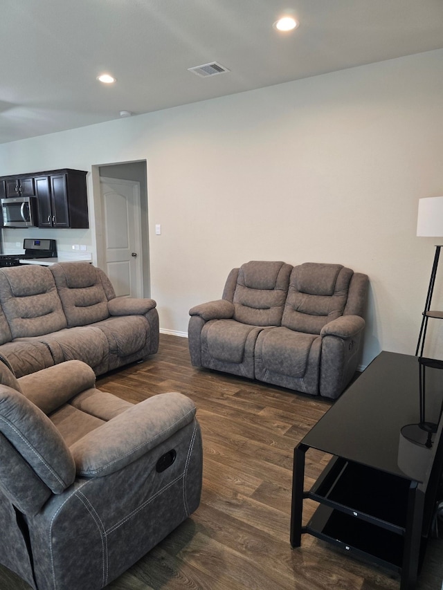 living room featuring dark hardwood / wood-style flooring