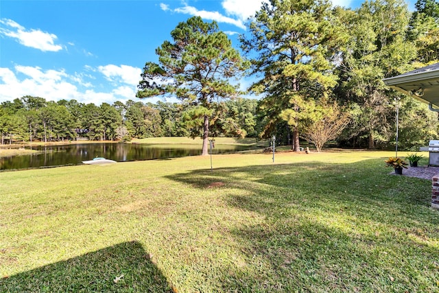 view of yard with a water view