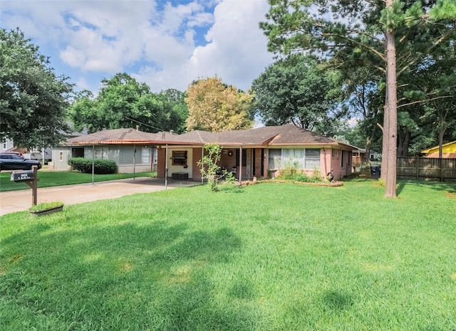 ranch-style house with a front lawn and a carport