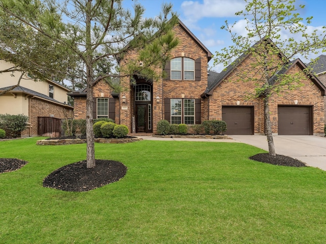 front of property with a front lawn and a garage