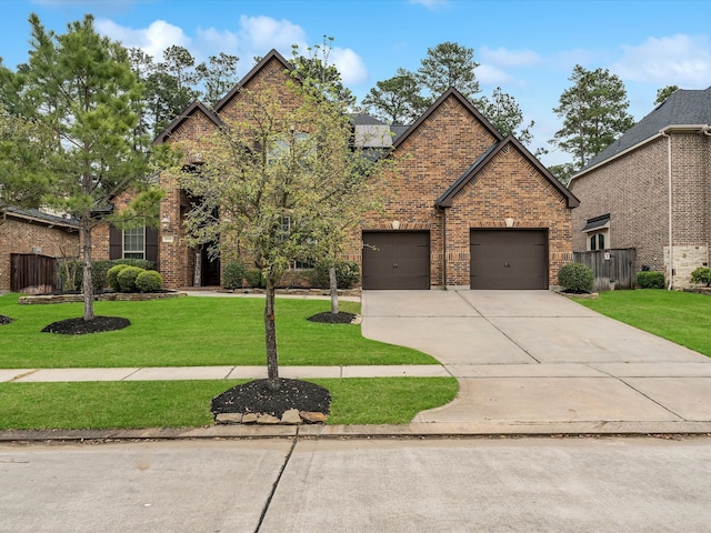 view of front of home featuring a front yard and a garage