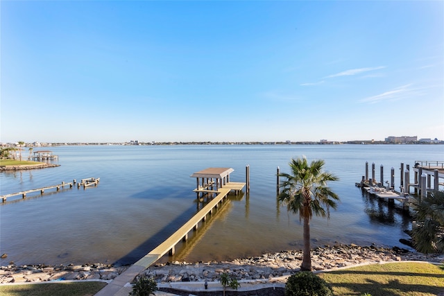 view of dock with a water view