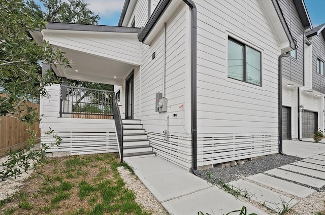 view of home's exterior with a porch