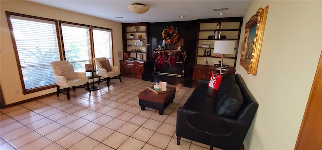 living area with light tile patterned flooring