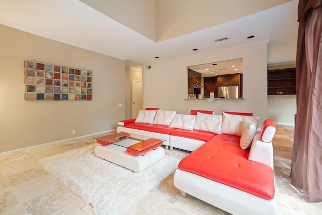 living room featuring ornamental molding