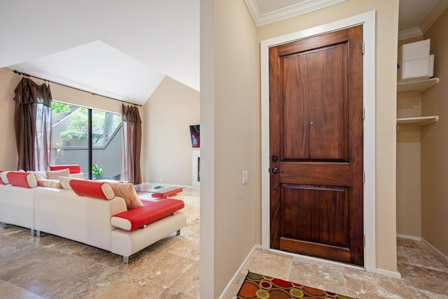 foyer entrance featuring ornamental molding