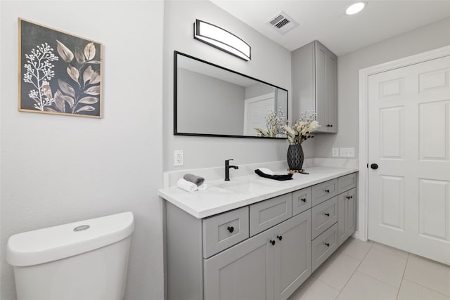 bathroom featuring tile patterned flooring, vanity, and toilet