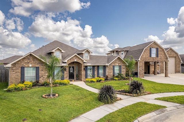 view of front facade featuring a front lawn and a garage