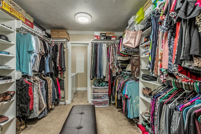 spacious closet with light colored carpet