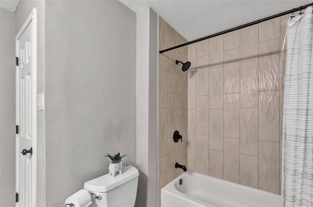 bathroom with toilet and shower / tub combo with curtain