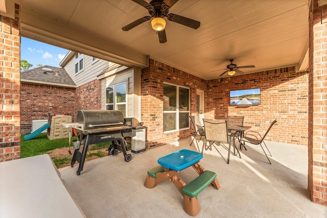 view of patio / terrace featuring grilling area and ceiling fan