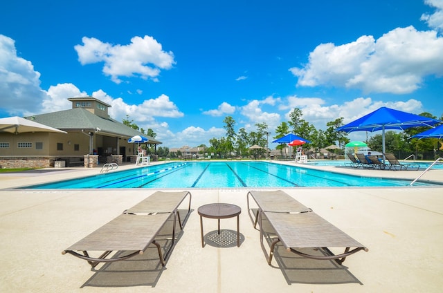 view of swimming pool with a patio