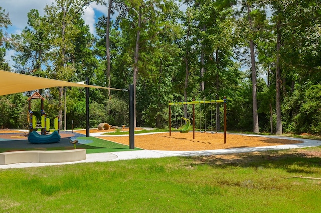 view of jungle gym featuring a yard