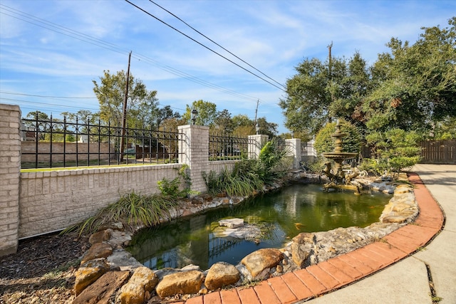 view of property's community featuring a small pond