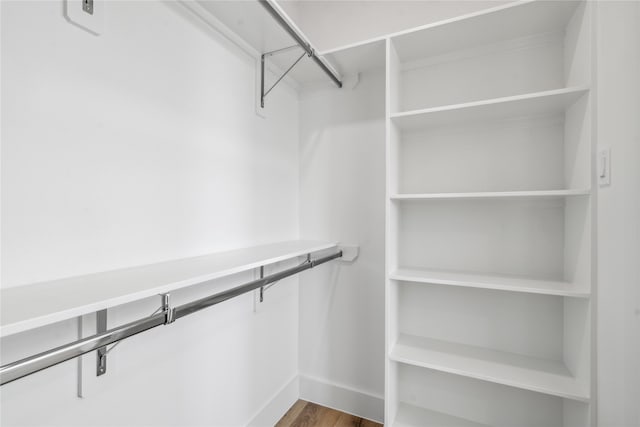 walk in closet with wood-type flooring