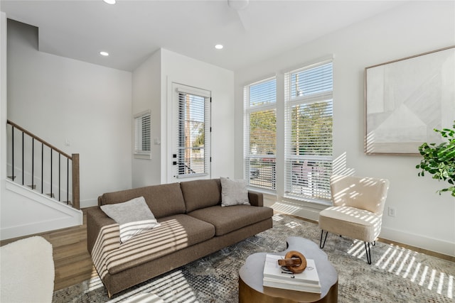 living room with hardwood / wood-style flooring