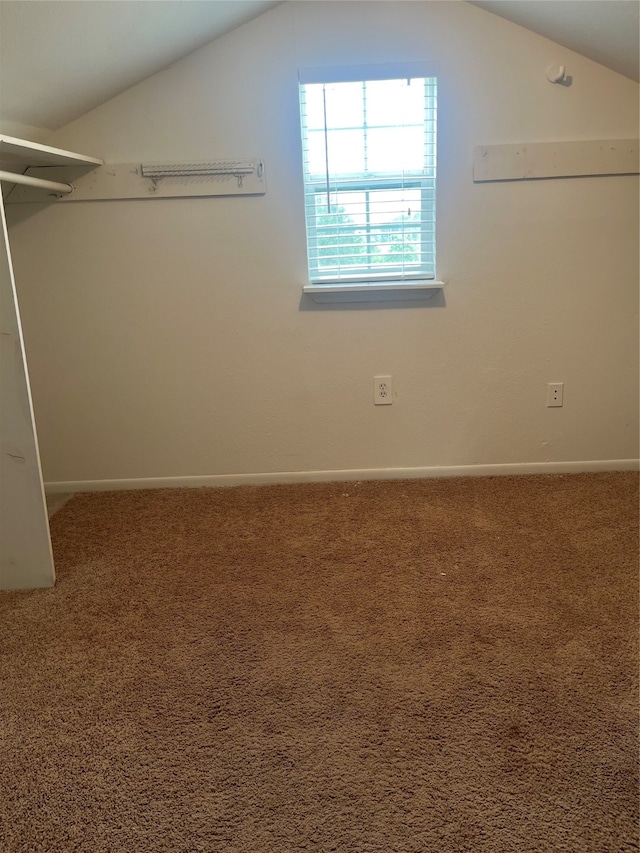 interior space with carpet and vaulted ceiling