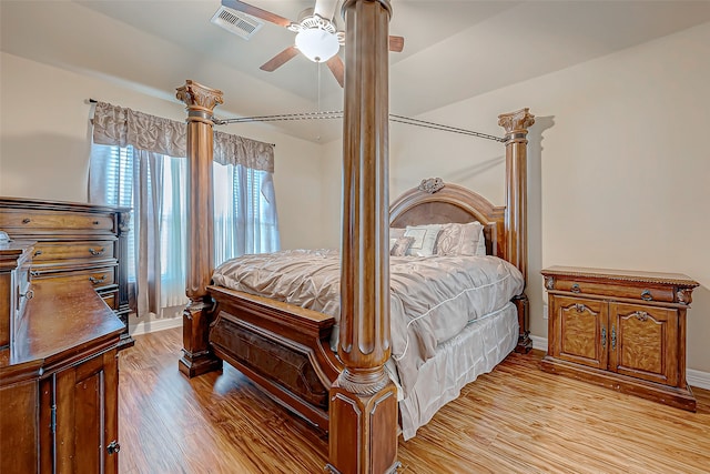 bedroom featuring ceiling fan and light hardwood / wood-style floors