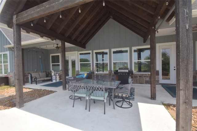 view of patio / terrace with ceiling fan and an outdoor hangout area