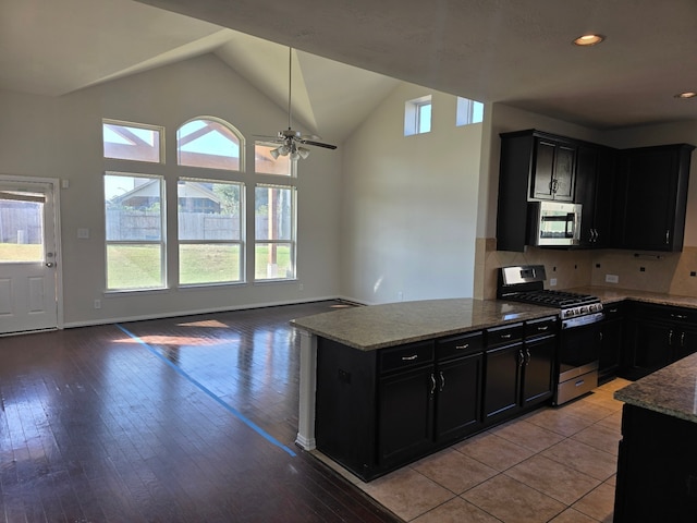 kitchen featuring appliances with stainless steel finishes, light hardwood / wood-style flooring, and plenty of natural light