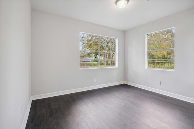 unfurnished room featuring dark wood-type flooring