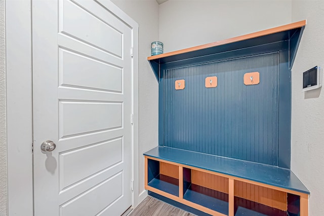 mudroom with wood-type flooring