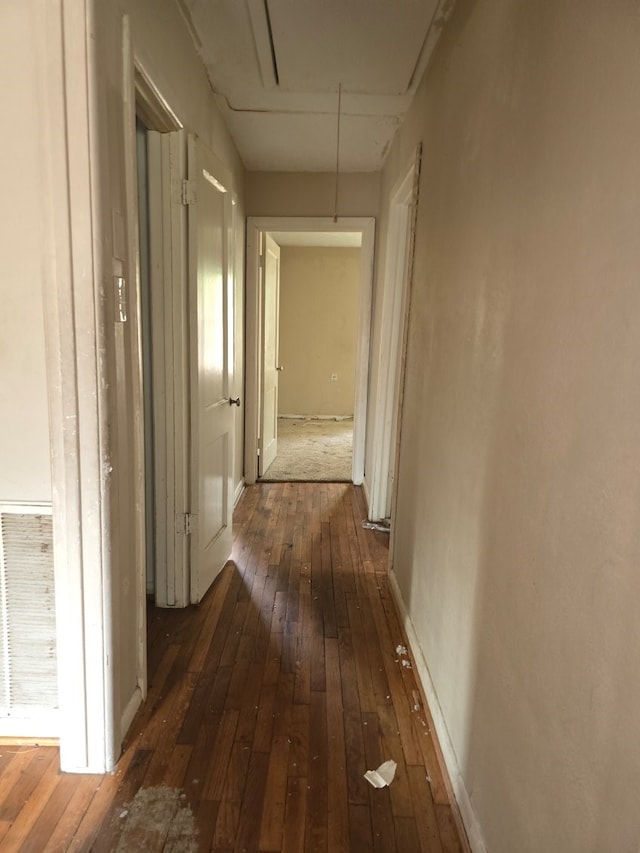 hallway with dark wood-type flooring