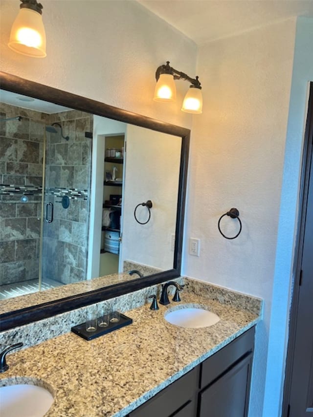 bathroom with vanity and walk in shower