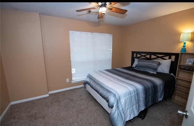 bedroom featuring carpet floors and ceiling fan