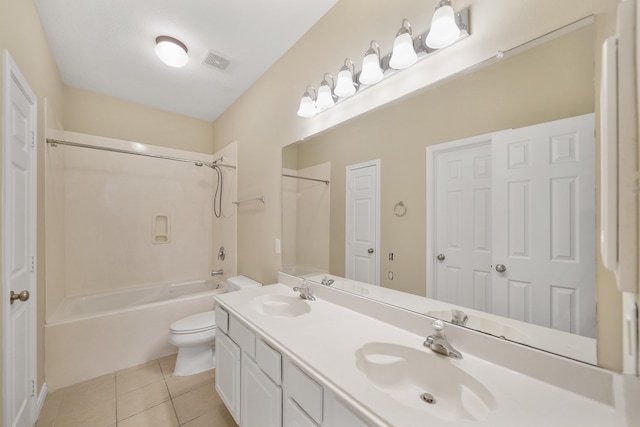 full bathroom with tile patterned flooring, vanity, toilet, and shower / tub combination