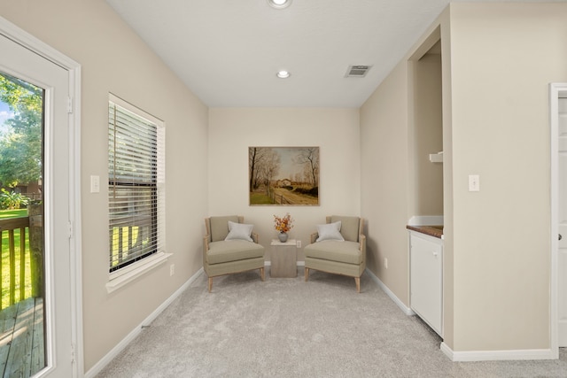 sitting room with light carpet and plenty of natural light