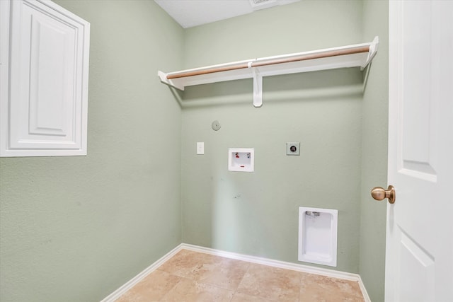 clothes washing area with hookup for an electric dryer, washer hookup, and hookup for a gas dryer