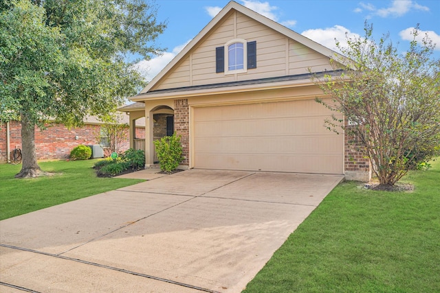 view of front of house with a front lawn and central AC unit