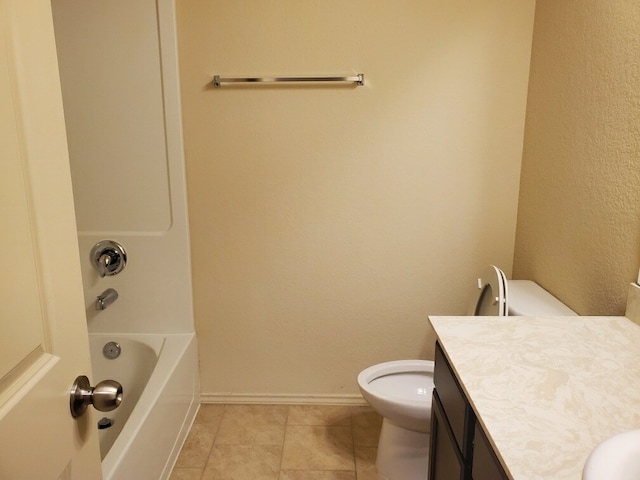 full bathroom featuring tile patterned flooring, vanity, toilet, and shower / washtub combination