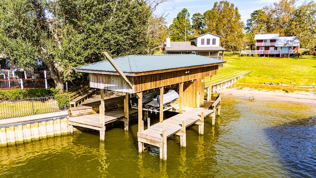 dock area with a water view