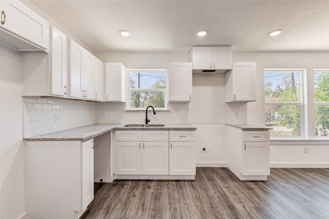 kitchen featuring sink, white cabinets, a healthy amount of sunlight, and dark hardwood / wood-style floors