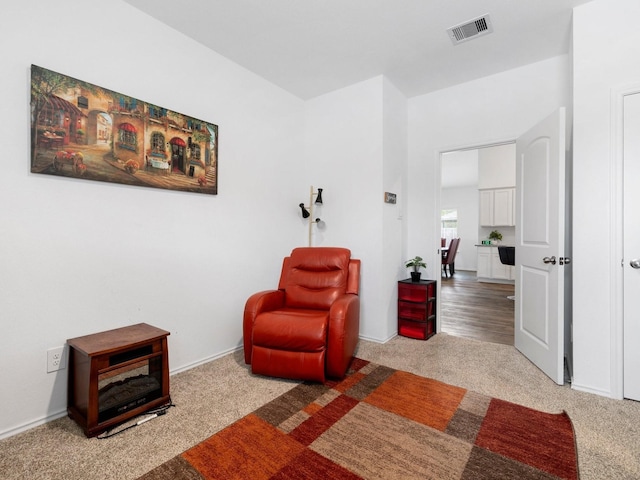 living area featuring carpet floors