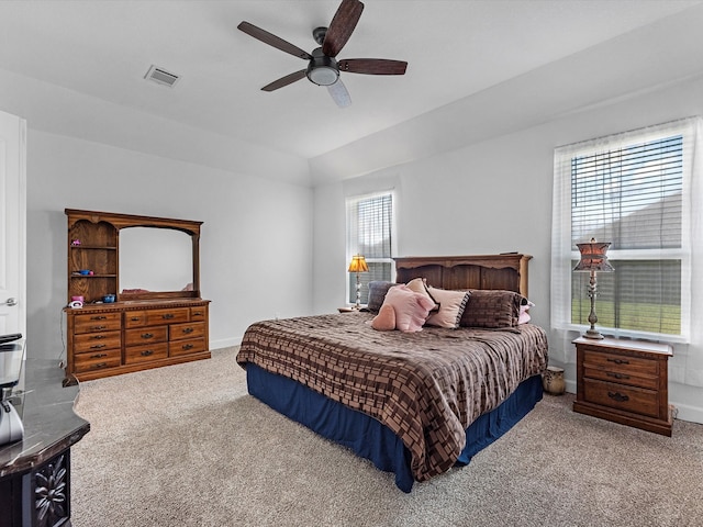 bedroom featuring carpet flooring and ceiling fan