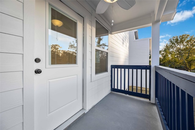 balcony with ceiling fan