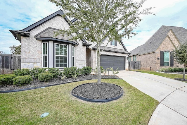 view of front of house with a garage and a front lawn