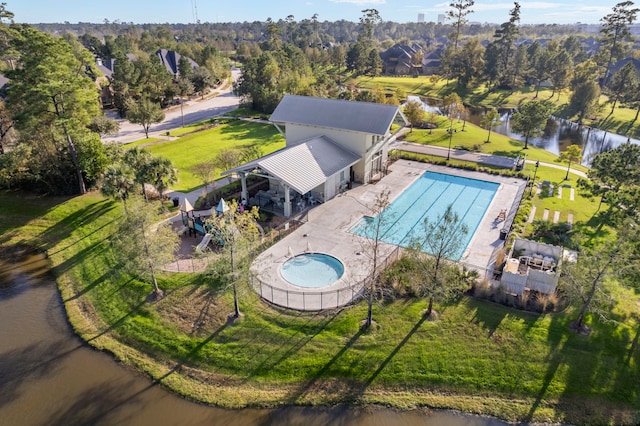 drone / aerial view featuring a water view