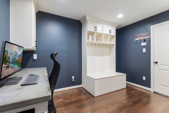 office space with dark hardwood / wood-style flooring