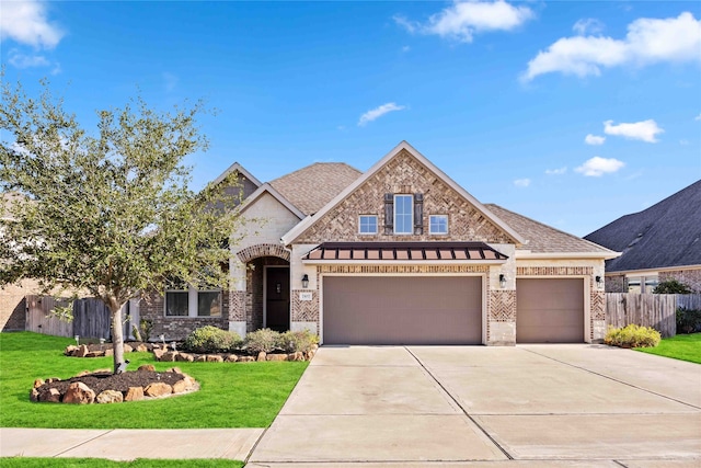 craftsman-style home featuring a front yard and a garage